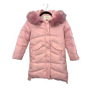 Girls’ Pink Winter Coat Down Feather Puffer 10 Hood Faux Fur Zip Pockets Casual